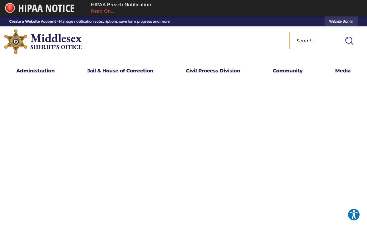 Middlesex County Sheriff homepage for Malden booking releases