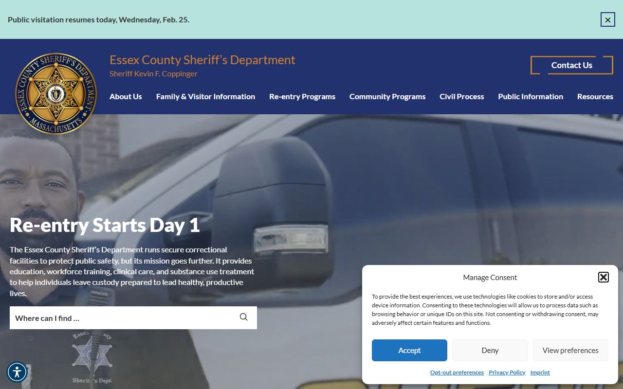 Essex County Sheriff website for Peabody booking releases