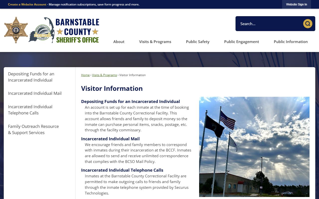 Barnstable County Sheriff visitor information for booking releases