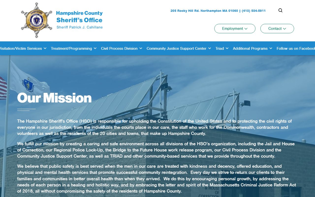 Hampshire County Sheriff's Office homepage for booking releases