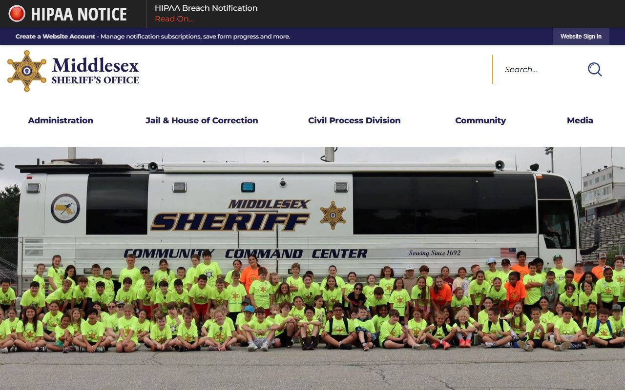 Middlesex County Sheriff homepage for booking releases