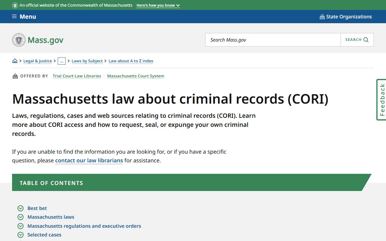 Massachusetts CORI law information related to booking releases